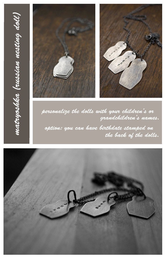 Matryoshka: sterling silver personalized mom - children names necklace - (made to order) - necklace