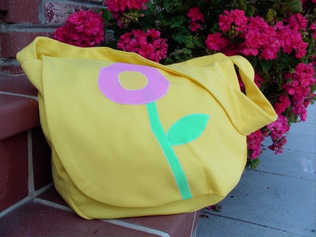Yellow Messenger Bag with Pink Flower