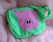 Green Messenger Bag with Pig