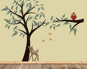 Whimsical Tree Decal childrens art decor Deer and Owl for Kids Playroom wall stickers