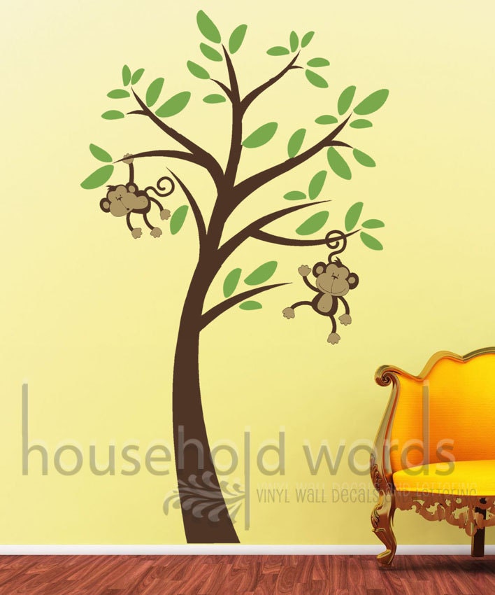 Monkey Tree Baby Wall Decal Graphics DIY Childrens Decor for baby Nursery  with cute monkeys hanging from branches