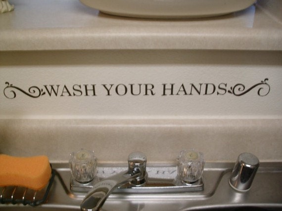 Wash Your Hands with swirly accent for Bathroom and Kitchen Decor Wall decall