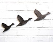 Flying ducks Ceramic wall art set of three Midnight lake metallic graphite finish Modern retro classic home decor