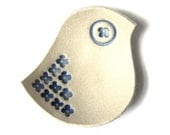 Spring Chicken Bird bowl Blue & Cream Ceramic pottery Kitchen Spoon rest Soap dish Easter Birthday Gift - friends, mum, mom, her under 25