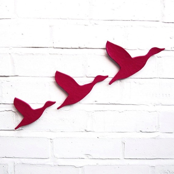 Ceramic wall art Flock flying ducks set of three New colour bright fuschia pink Home decor Wall ornament Modern retro artwork