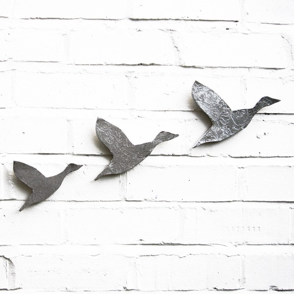 Ceramic wall art Flock flying ducks set of three New colour bright fuschia pink Home decor Wall ornament Modern retro artwork