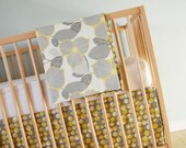 crib set. grey and mustard