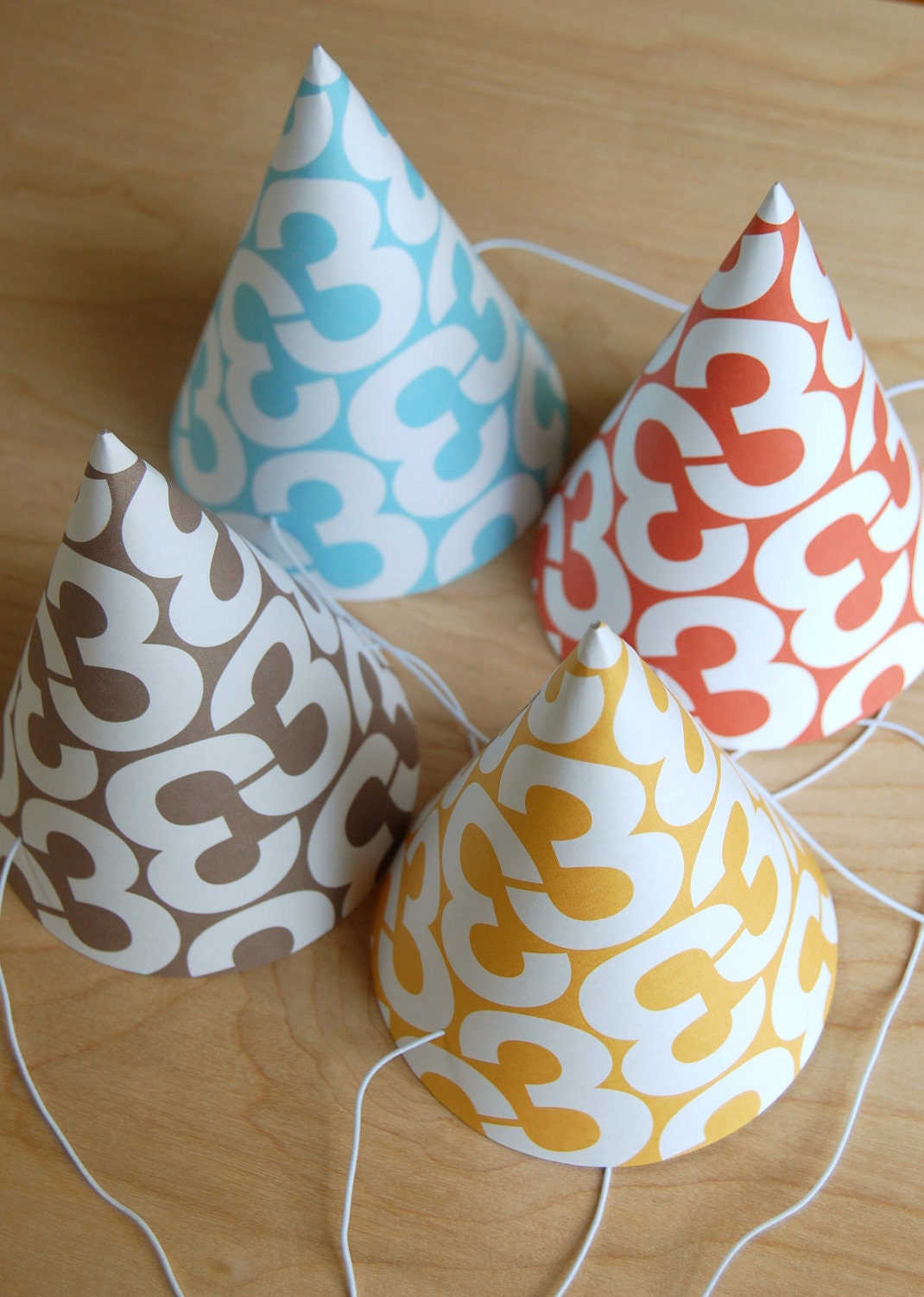 helvetica 3rd birthday party hats set of 8