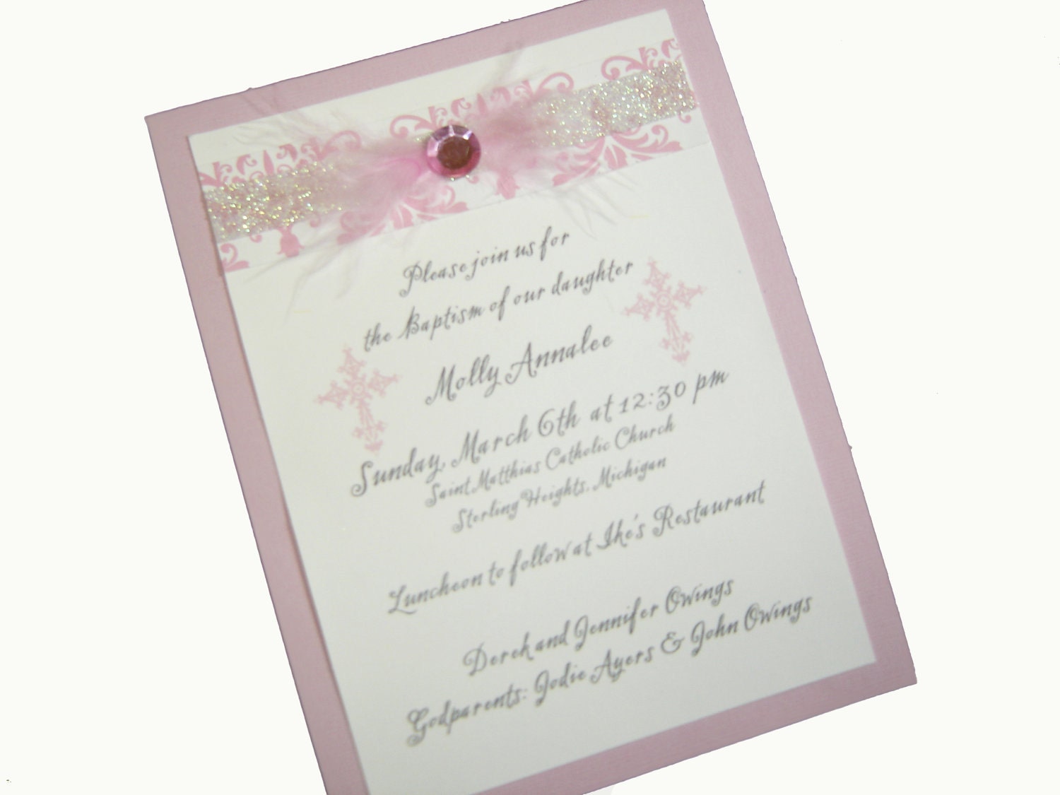 Pink Glittery Baptism or First Communion Invitations
