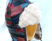 Leather Patchworked Pointy Hat MongolMation with Furry Earflaps