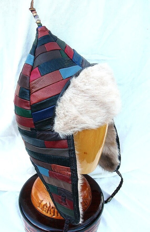 Leather Patchworked Pointy Hat by LeatherheadOriginals on Etsy