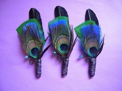 Peacock Feathery Boutonniere