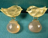Handmade Earrings on gold vermeil birds with moonstone Lucy Earrings