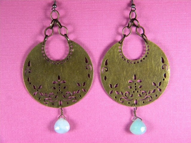 Puebla Earrings high quality Peruvian Opals on brass filigree