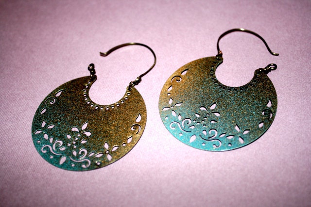 Mexican Filigree Crescent Hoops Hand Wired Painted and Sealed no two are alike Fashion Gift Under 20