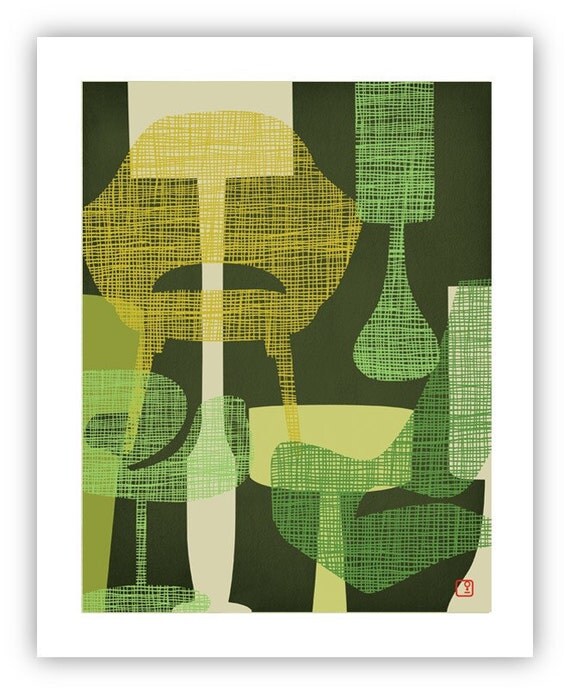 retro modern chairs green - wall art print