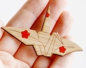 Peace Crane Brooch - Sustainable Bamboo and Hand Painted