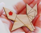 Origami Fox Brooch - Sustainable Bamboo and Hand Painted