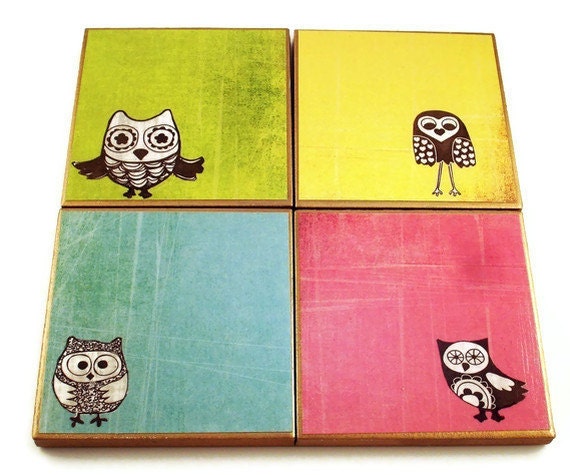 Coasters Tile Coaster Drink Coasters Coaster Set in Owl Pals
