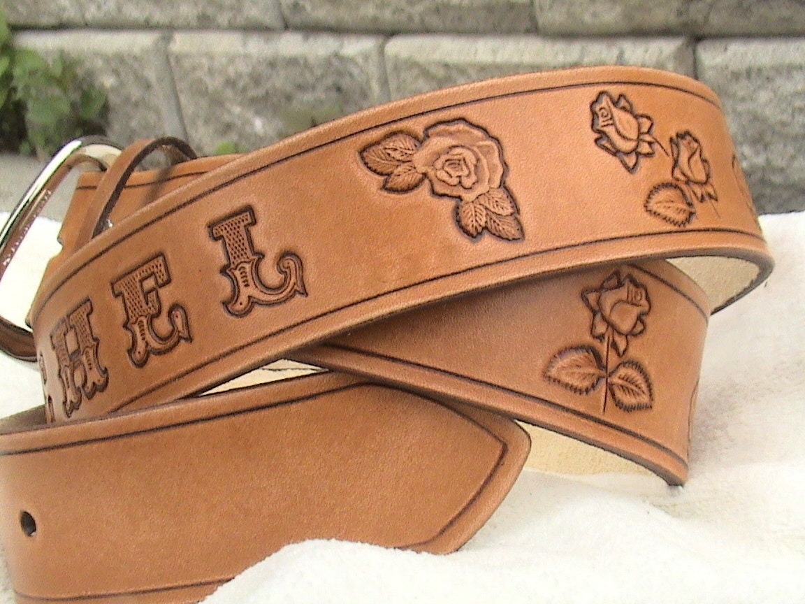 Personalized - antique/vintage style leather belt 1.5 inches wide with buckle