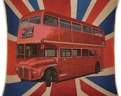 Union Jack Red London Bus Woven Tapestry Cushion Cover Sham