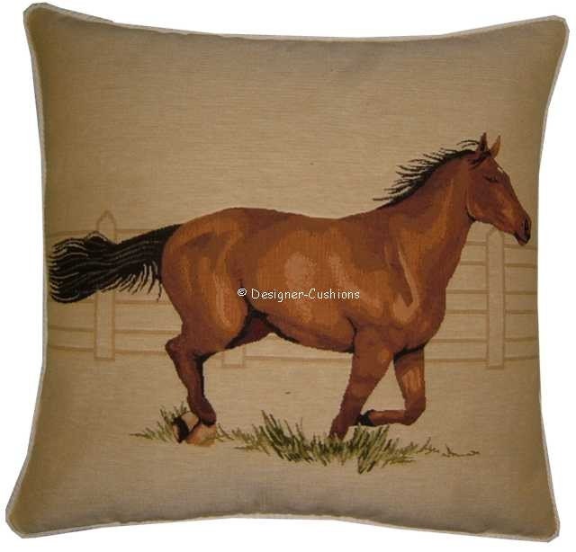 Bay Horse Galloping Tapestry Cushion Pillow Sham