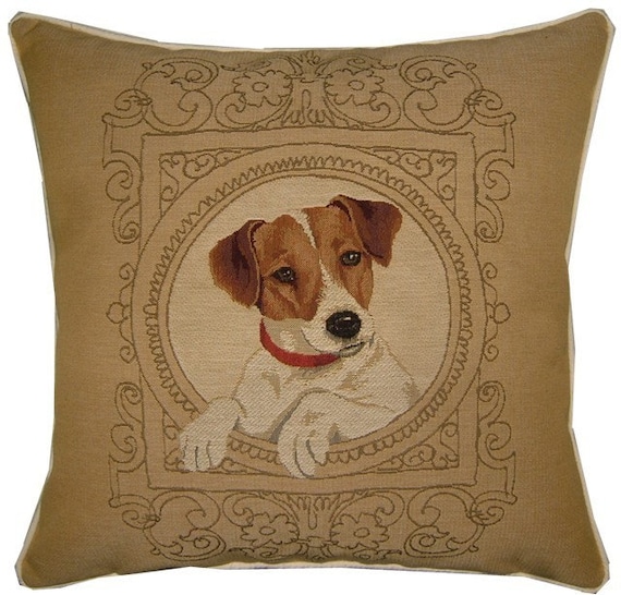 Medallion Jack Russell Terrier Cream Woven Tapestry Cushion Cover Sham