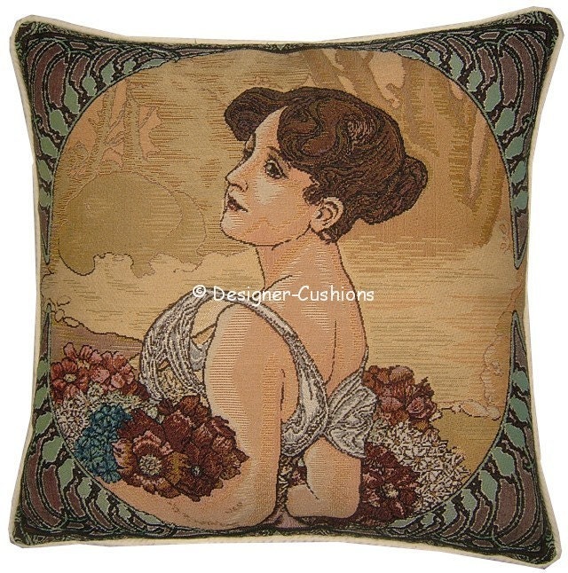 Alphonse Mucha Art Noveau Seasons Summer Tapestry Cushion Cover Sham