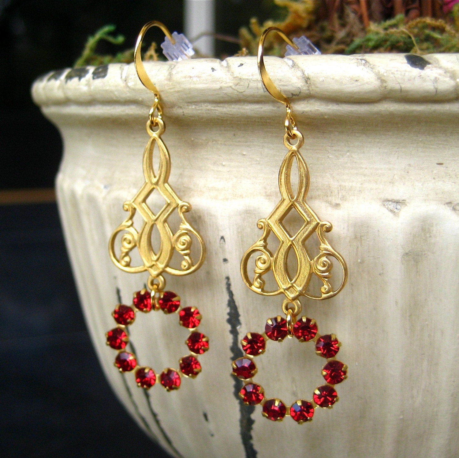 Garnet Red Crystal Chandelier Earrings