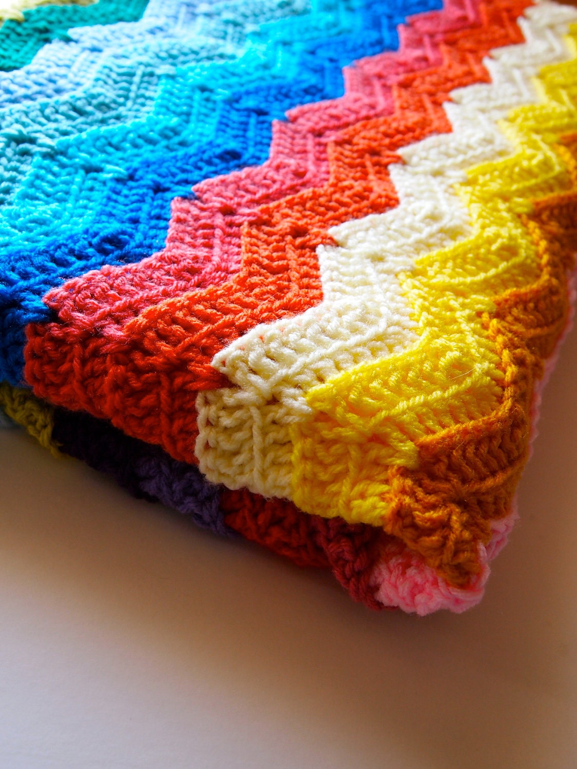 Rainbow ripple crochet blanket, crochet afghan blanket in rainbow stripes, made to order