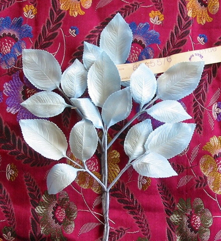 Vintage German Millinery Light Blue Pearlized Leaves