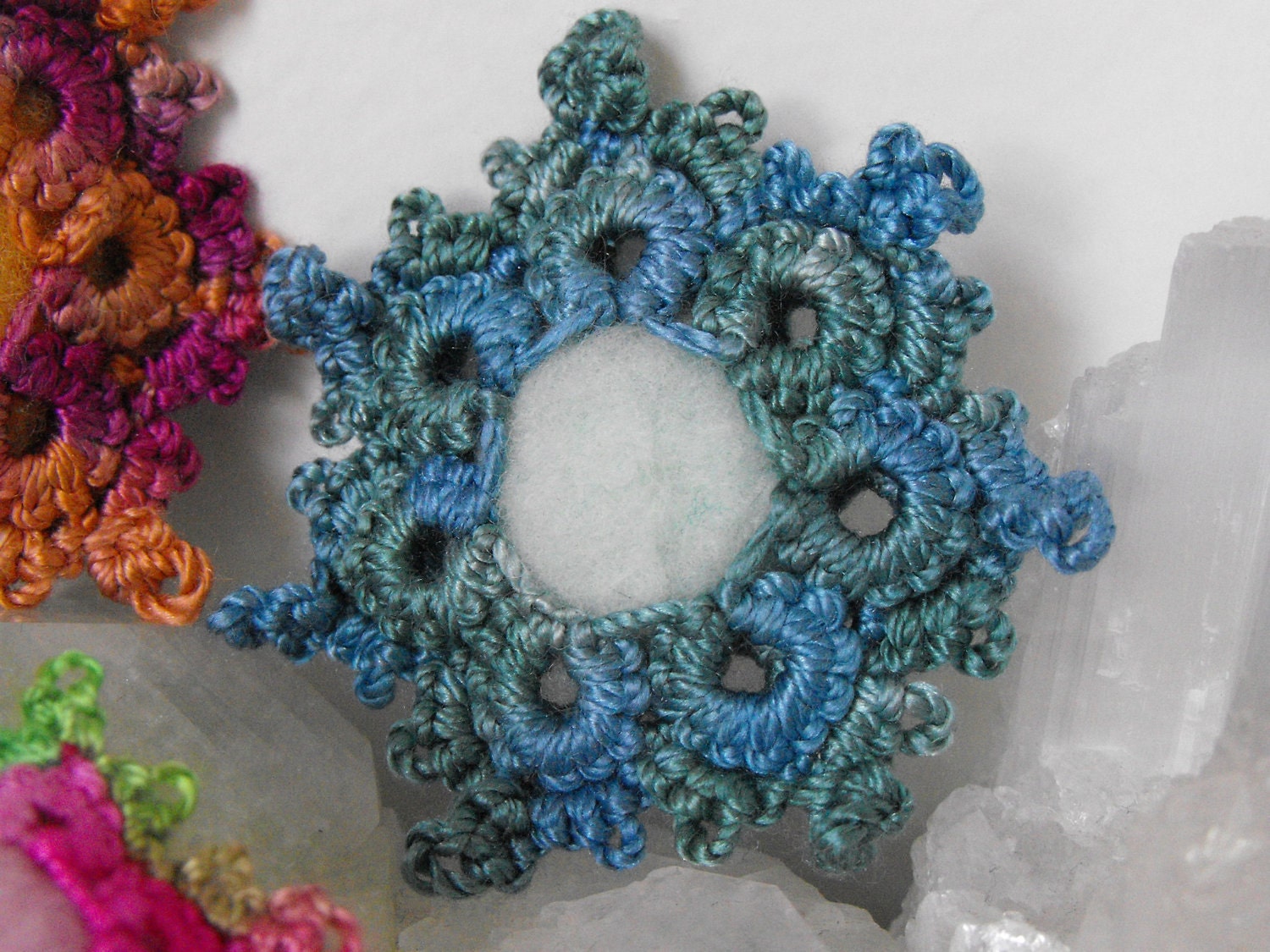 NEW Aroma Pod Tatted  Silk Lace and Needle Felted Aromatherapy Pendant LARGE Size