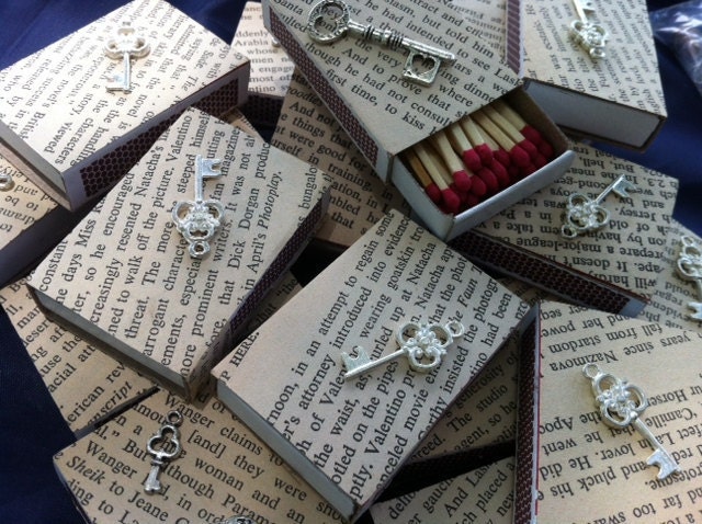 10 Skeleton Key Matchboxes - Wedding Favors - Party Favors - Gift