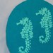 Painting - Seafoam Green Seahorses on Turquoise Corduroy - 11 inch Oval