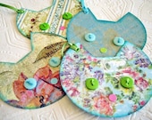Monet Cat Gift Tags aqua green pink cream floral
