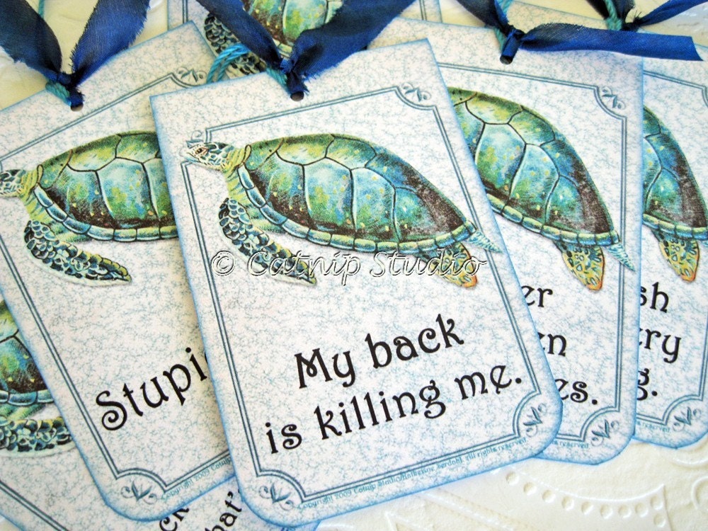 Sassy Sea Turtle Tags Beach Tags Digital Collage Tags aqua blue teal green