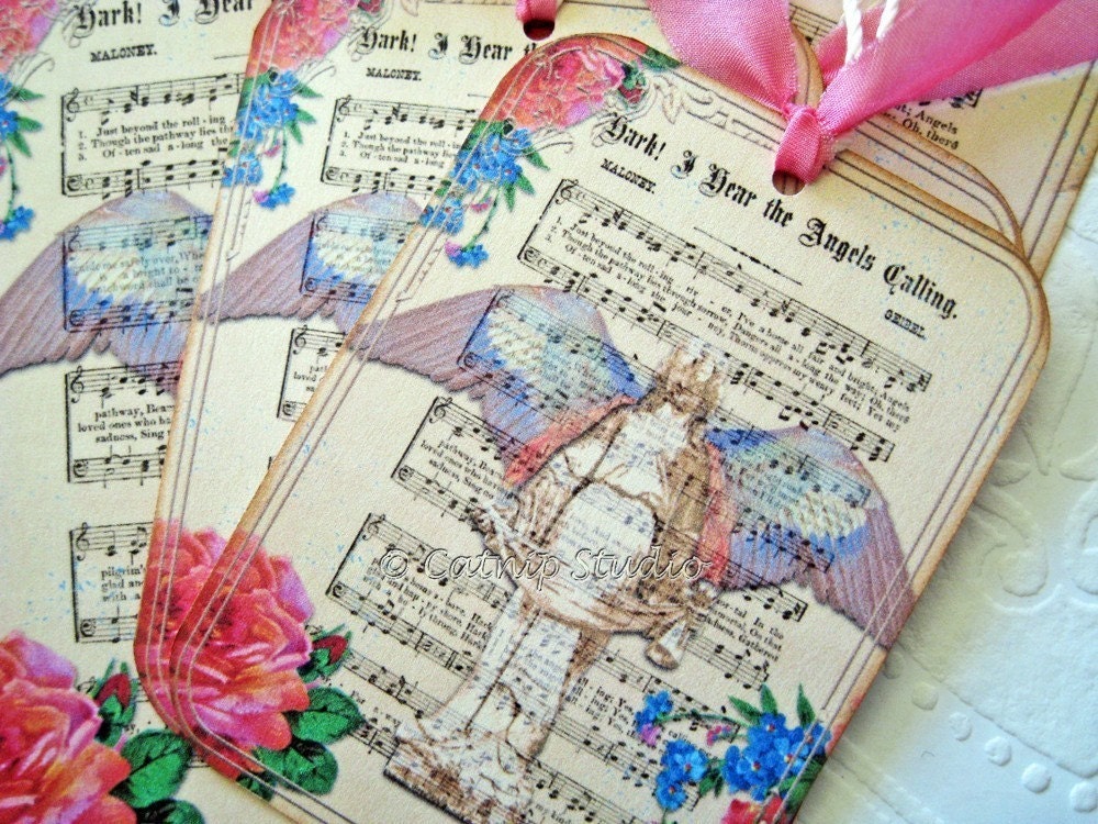 Hear the Angels Calling Gift Tags digital collage art