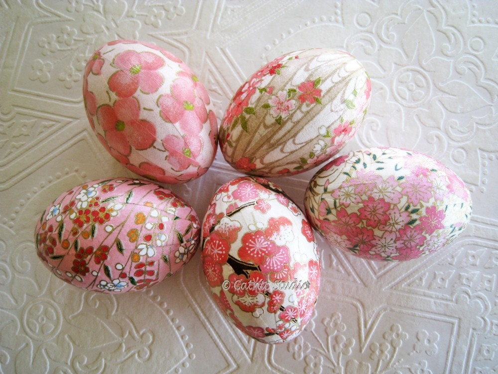 Easter Eggs Pink Easter Eggs Decoupage Eggs Origami Eggs cherry blossom floral pastel white