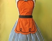 Halloween apron retro apron  ORANGE BLACK full  ... ice cream parlor sexy hostess gift vintage inspired flirty Thanksgiving Harvest