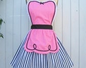 retro apron pink apron 50s DINER WAITRESS ......  ice cream parlor hostess bridal shower gift vintage inspired womens flirty full