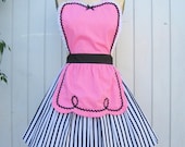 retro apron 50s DINER WAITRESS ......  ice cream parlor pink sexy hostess bridal shower gift  vintage inspired womens flirty full aprons