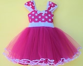 MINNIE MOUSE dress TUTU  Party Dress  in Hot pink Polka Dots super twirly  dress 1st Birthday party