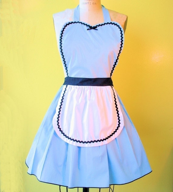 ALICE in WONDERLAND  .... Retro 50s Apron sexy hostess bridal shower gift and is vintage inspired womens flirty costume full aprons