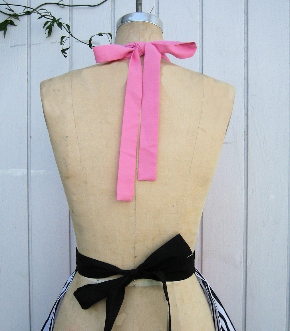 retro pink apron 50s DINER WAITRESS ...  ice cream parlor candy shop fifties sexy hostess bridal shower gift vintage flirty full aprons