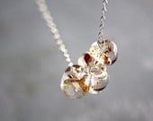 Glass Droplet Necklace - crystal clear with flecks of gold - lampwork boro glass beads & sterling silver chain