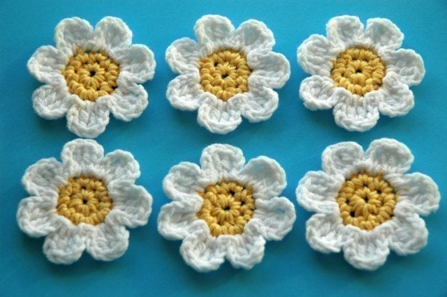Organic Cotton Yellow and White Crochet Flowers