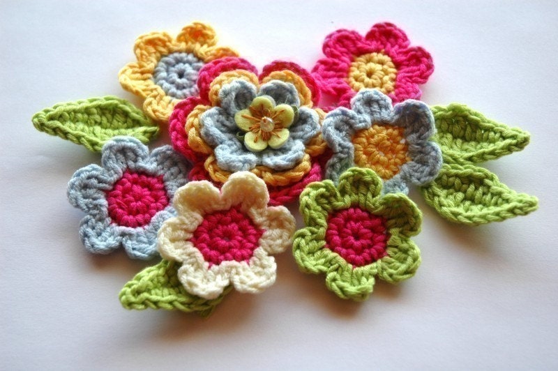 Bright Posy of Crochet Applique Flowers