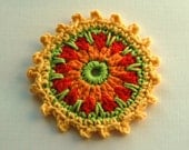Crochet Embellishment /Coaster in Yellow, Lime, Red and orange
