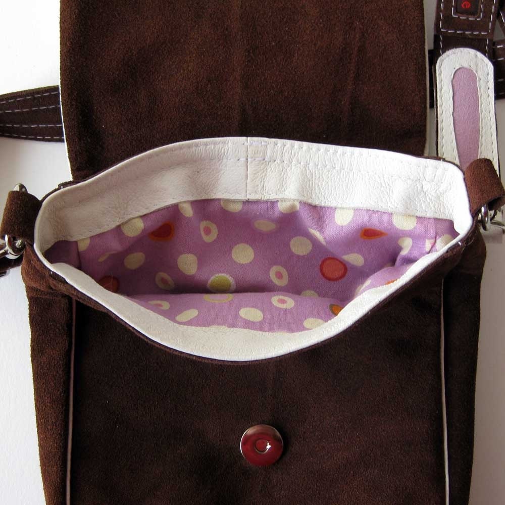 SALE - Small Mod Bag - Chocolate Suede, Ivory Leather and Mauve Suede - Eco-Friendly