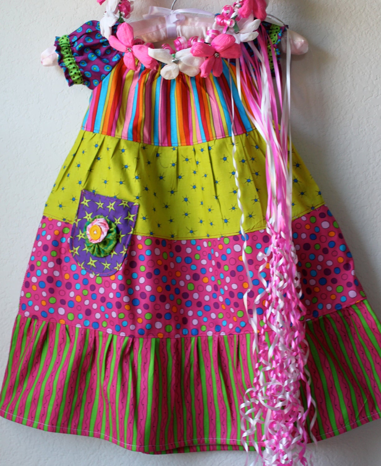 SALE -- New Color block peasant dress Size 2T RTS for Easter, Fiesta and Cinco De Mayo